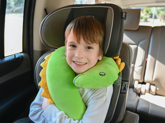 My Seat Belt Buddy Dino passenger side used  while in a booster seat with a seatback 